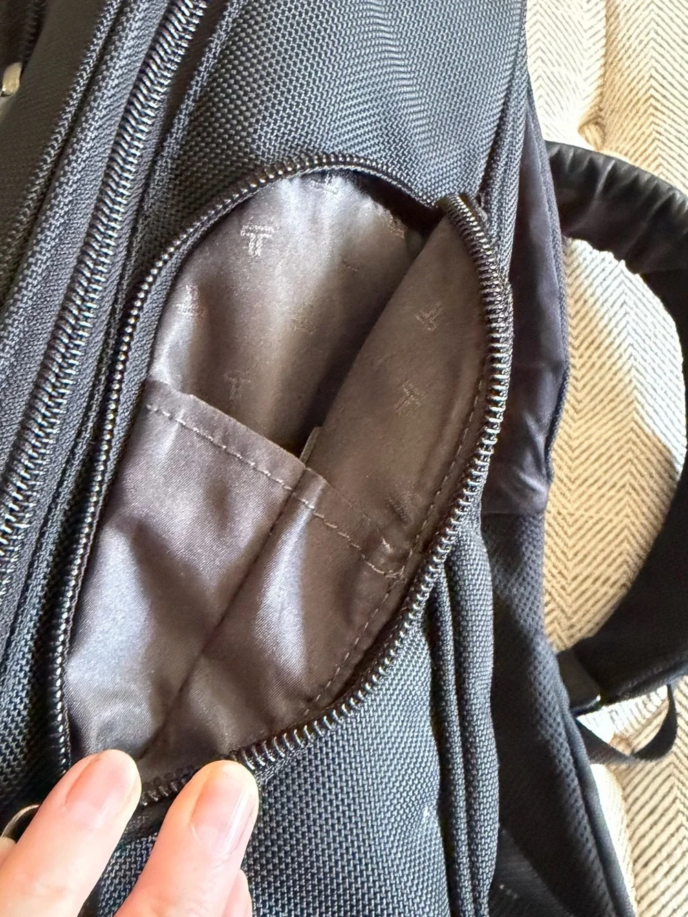 Tumi Black Alpha Collection Textured Backpack with Front Zip Pocket
